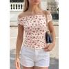 imagePRETTYGARDEN Womens Off The Shoulder Tops 2026 Summer Y2K Clothes Going Out Shirts Ruched Tank Top Date Night OutfitsFloral Beige Pink