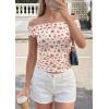 imagePRETTYGARDEN Womens Off The Shoulder Tops 2026 Summer Y2K Clothes Going Out Shirts Ruched Tank Top Date Night OutfitsFloral Beige Pink