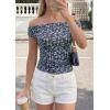 imagePRETTYGARDEN Womens Off The Shoulder Tops 2026 Summer Y2K Clothes Going Out Shirts Ruched Tank Top Date Night OutfitsFloral Black Purple