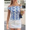 imagePRETTYGARDEN Womens Off The Shoulder Tops 2026 Summer Y2K Clothes Going Out Shirts Ruched Tank Top Date Night OutfitsFloral White Blue