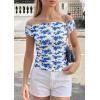 imagePRETTYGARDEN Womens Off The Shoulder Tops 2026 Summer Y2K Clothes Going Out Shirts Ruched Tank Top Date Night OutfitsFloral White Blue