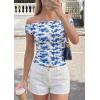 imagePRETTYGARDEN Womens Off The Shoulder Tops 2026 Summer Y2K Clothes Going Out Shirts Ruched Tank Top Date Night OutfitsFloral White Blue