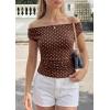 imagePRETTYGARDEN Womens Off The Shoulder Tops 2026 Summer Y2K Clothes Going Out Shirts Ruched Tank Top Date Night OutfitsPolka Dot Brown Beige