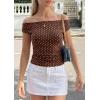 imagePRETTYGARDEN Womens Off The Shoulder Tops 2026 Summer Y2K Clothes Going Out Shirts Ruched Tank Top Date Night OutfitsPolka Dot Brown Beige
