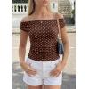 imagePRETTYGARDEN Womens Off The Shoulder Tops 2026 Summer Y2K Clothes Going Out Shirts Ruched Tank Top Date Night OutfitsPolka Dot Brown Beige