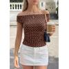 imagePRETTYGARDEN Womens Off The Shoulder Tops 2026 Summer Y2K Clothes Going Out Shirts Ruched Tank Top Date Night OutfitsPolka Dot Brown Beige