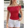 imagePRETTYGARDEN Womens Off The Shoulder Tops 2026 Summer Y2K Clothes Going Out Shirts Ruched Tank Top Date Night OutfitsPolka Dot Red White
