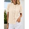 imagePRETTYGARDEN Womens Puff Short Sleeve Tops 2026 Summer Spring Button Down Boho Embroidered Cute Blouse Dressy Casual ShirtsApricot