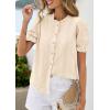 imagePRETTYGARDEN Womens Puff Short Sleeve Tops 2026 Summer Spring Button Down Boho Embroidered Cute Blouse Dressy Casual ShirtsApricot