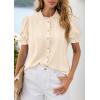imagePRETTYGARDEN Womens Puff Short Sleeve Tops 2026 Summer Spring Button Down Boho Embroidered Cute Blouse Dressy Casual ShirtsApricot