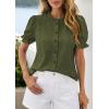 imagePRETTYGARDEN Womens Puff Short Sleeve Tops 2026 Summer Spring Button Down Boho Embroidered Cute Blouse Dressy Casual ShirtsArmy Green