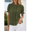 imagePRETTYGARDEN Womens Puff Short Sleeve Tops 2026 Summer Spring Button Down Boho Embroidered Cute Blouse Dressy Casual ShirtsArmy Green