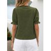 imagePRETTYGARDEN Womens Puff Short Sleeve Tops 2026 Summer Spring Button Down Boho Embroidered Cute Blouse Dressy Casual ShirtsArmy Green
