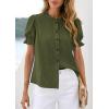 imagePRETTYGARDEN Womens Puff Short Sleeve Tops 2026 Summer Spring Button Down Boho Embroidered Cute Blouse Dressy Casual ShirtsArmy Green