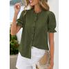 imagePRETTYGARDEN Womens Puff Short Sleeve Tops 2026 Summer Spring Button Down Boho Embroidered Cute Blouse Dressy Casual ShirtsArmy Green