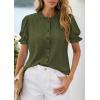 imagePRETTYGARDEN Womens Puff Short Sleeve Tops 2026 Summer Spring Button Down Boho Embroidered Cute Blouse Dressy Casual ShirtsArmy Green