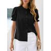 imagePRETTYGARDEN Womens Puff Short Sleeve Tops 2026 Summer Spring Button Down Boho Embroidered Cute Blouse Dressy Casual ShirtsBlack