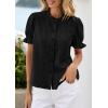 imagePRETTYGARDEN Womens Puff Short Sleeve Tops 2026 Summer Spring Button Down Boho Embroidered Cute Blouse Dressy Casual ShirtsBlack