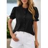 imagePRETTYGARDEN Womens Puff Short Sleeve Tops 2026 Summer Spring Button Down Boho Embroidered Cute Blouse Dressy Casual ShirtsBlack