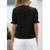 imagePRETTYGARDEN Womens Puff Short Sleeve Tops 2026 Summer Spring Button Down Boho Embroidered Cute Blouse Dressy Casual ShirtsBlack