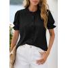 imagePRETTYGARDEN Womens Puff Short Sleeve Tops 2026 Summer Spring Button Down Boho Embroidered Cute Blouse Dressy Casual ShirtsBlack
