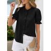 imagePRETTYGARDEN Womens Puff Short Sleeve Tops 2026 Summer Spring Button Down Boho Embroidered Cute Blouse Dressy Casual ShirtsBlack