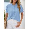 imagePRETTYGARDEN Womens Puff Short Sleeve Tops 2026 Summer Spring Button Down Boho Embroidered Cute Blouse Dressy Casual ShirtsLight Blue