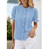 imagePRETTYGARDEN Womens Puff Short Sleeve Tops 2026 Summer Spring Button Down Boho Embroidered Cute Blouse Dressy Casual ShirtsLight Blue