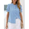 imagePRETTYGARDEN Womens Puff Short Sleeve Tops 2026 Summer Spring Button Down Boho Embroidered Cute Blouse Dressy Casual ShirtsLight Blue