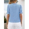 imagePRETTYGARDEN Womens Puff Short Sleeve Tops 2026 Summer Spring Button Down Boho Embroidered Cute Blouse Dressy Casual ShirtsLight Blue