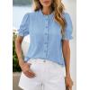 imagePRETTYGARDEN Womens Puff Short Sleeve Tops 2026 Summer Spring Button Down Boho Embroidered Cute Blouse Dressy Casual ShirtsLight Blue