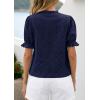 imagePRETTYGARDEN Womens Puff Short Sleeve Tops 2026 Summer Spring Button Down Boho Embroidered Cute Blouse Dressy Casual ShirtsNavy