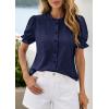 imagePRETTYGARDEN Womens Puff Short Sleeve Tops 2026 Summer Spring Button Down Boho Embroidered Cute Blouse Dressy Casual ShirtsNavy