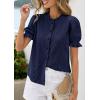 imagePRETTYGARDEN Womens Puff Short Sleeve Tops 2026 Summer Spring Button Down Boho Embroidered Cute Blouse Dressy Casual ShirtsNavy