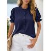 imagePRETTYGARDEN Womens Puff Short Sleeve Tops 2026 Summer Spring Button Down Boho Embroidered Cute Blouse Dressy Casual ShirtsNavy