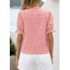 imagePRETTYGARDEN Womens Puff Short Sleeve Tops 2026 Summer Spring Button Down Boho Embroidered Cute Blouse Dressy Casual ShirtsPink