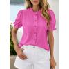 imagePRETTYGARDEN Womens Puff Short Sleeve Tops 2026 Summer Spring Button Down Boho Embroidered Cute Blouse Dressy Casual ShirtsRose Red