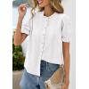 imagePRETTYGARDEN Womens Puff Short Sleeve Tops 2026 Summer Spring Button Down Boho Embroidered Cute Blouse Dressy Casual ShirtsWhite