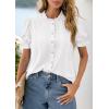 imagePRETTYGARDEN Womens Puff Short Sleeve Tops 2026 Summer Spring Button Down Boho Embroidered Cute Blouse Dressy Casual ShirtsWhite