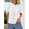 imagePRETTYGARDEN Womens Puff Short Sleeve Tops 2026 Summer Spring Button Down Boho Embroidered Cute Blouse Dressy Casual ShirtsWhite