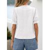 imagePRETTYGARDEN Womens Puff Short Sleeve Tops 2026 Summer Spring Button Down Boho Embroidered Cute Blouse Dressy Casual ShirtsWhite