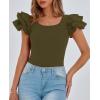 imagePRETTYGARDEN Womens Ruffle Short Sleeve Shirts 2026 Summer Casual Basic Tee Cute Fitted Crew Neck Fashion Tops ClothesArmy Green
