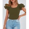 imagePRETTYGARDEN Womens Ruffle Short Sleeve Shirts 2026 Summer Casual Basic Tee Cute Fitted Crew Neck Fashion Tops ClothesArmy Green