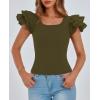 imagePRETTYGARDEN Womens Ruffle Short Sleeve Shirts 2026 Summer Casual Basic Tee Cute Fitted Crew Neck Fashion Tops ClothesArmy Green