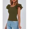 imagePRETTYGARDEN Womens Ruffle Short Sleeve Shirts 2026 Summer Casual Basic Tee Cute Fitted Crew Neck Fashion Tops ClothesArmy Green