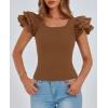 imagePRETTYGARDEN Womens Ruffle Short Sleeve Shirts 2026 Summer Casual Basic Tee Cute Fitted Crew Neck Fashion Tops ClothesBrown