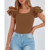 imagePRETTYGARDEN Womens Ruffle Short Sleeve Shirts 2026 Summer Casual Basic Tee Cute Fitted Crew Neck Fashion Tops ClothesBrown