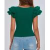imagePRETTYGARDEN Womens Ruffle Short Sleeve Shirts 2026 Summer Casual Basic Tee Cute Fitted Crew Neck Fashion Tops ClothesDark Green