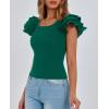 imagePRETTYGARDEN Womens Ruffle Short Sleeve Shirts 2026 Summer Casual Basic Tee Cute Fitted Crew Neck Fashion Tops ClothesDark Green