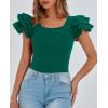 imagePRETTYGARDEN Womens Ruffle Short Sleeve Shirts 2026 Summer Casual Basic Tee Cute Fitted Crew Neck Fashion Tops ClothesDark Green